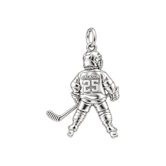 Hockey Star In Motion Charm Bracelet – Personalized Mom Gift – silver charm, front view
