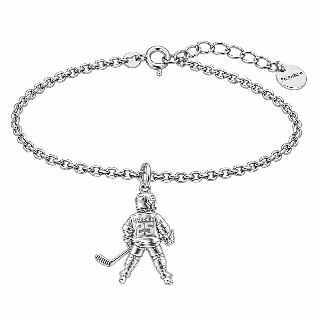 Hockey Star In Motion Charm Bracelet Set – silver, front view