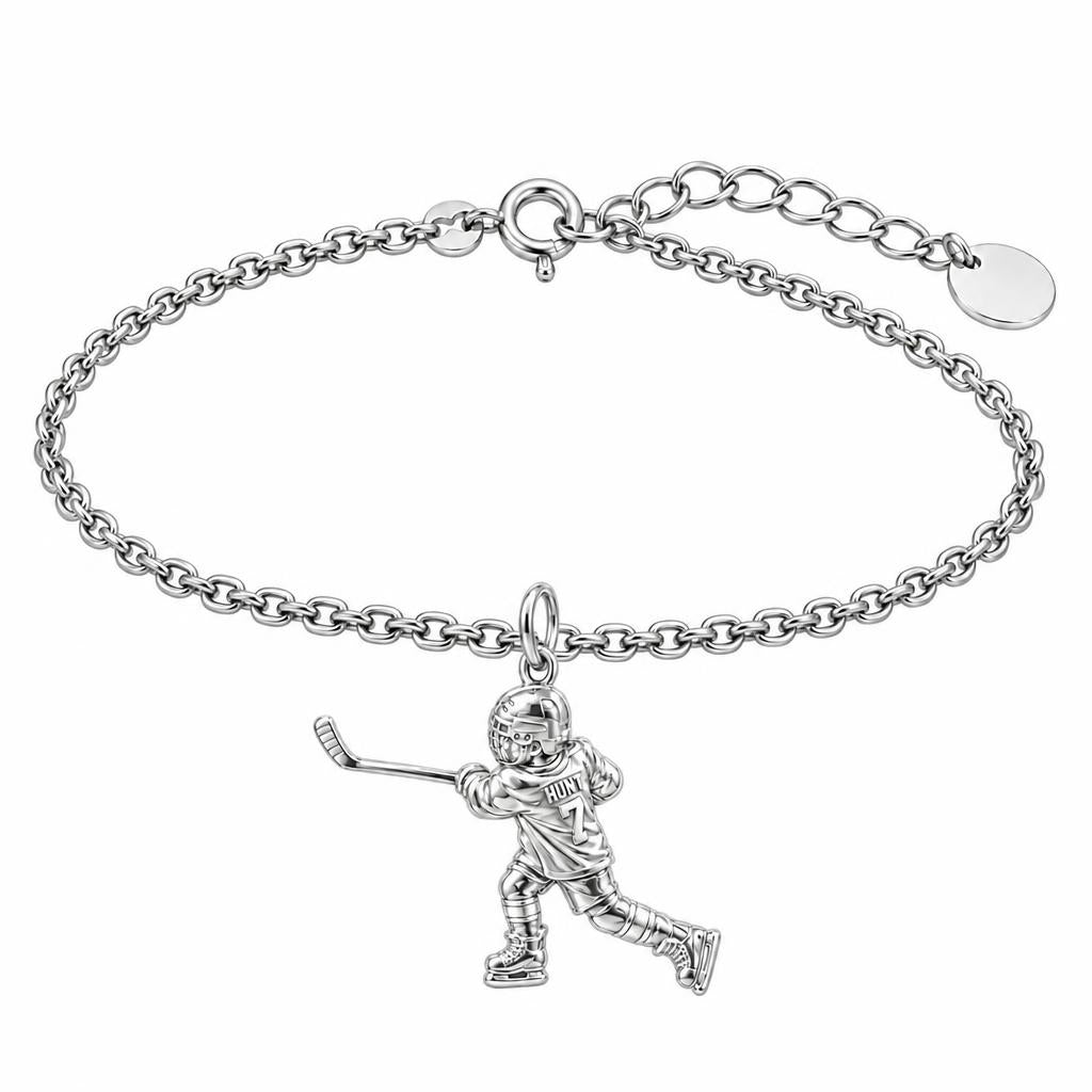 Hockey Star in Motion Charm Bracelet Set – silver, front view