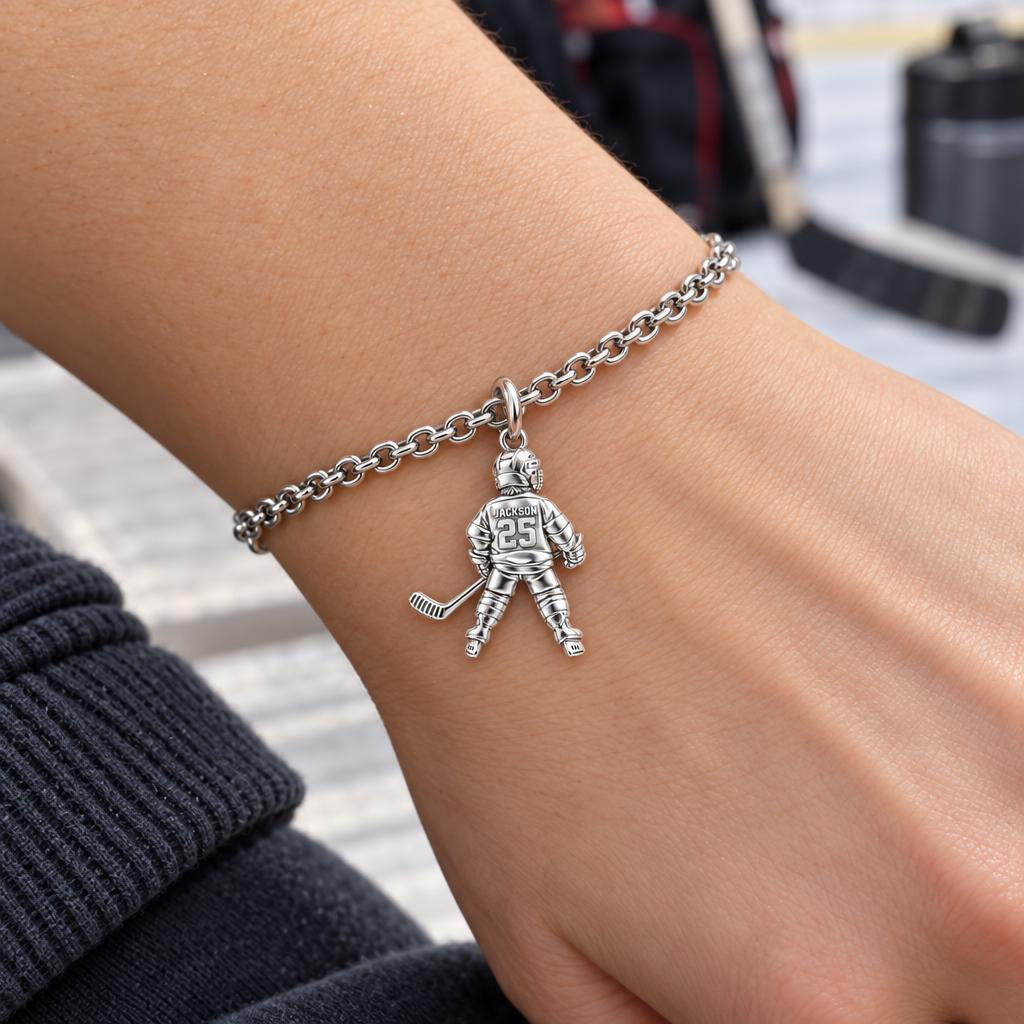 Hockey Star In Motion Charm Bracelet Set – worn / in use
