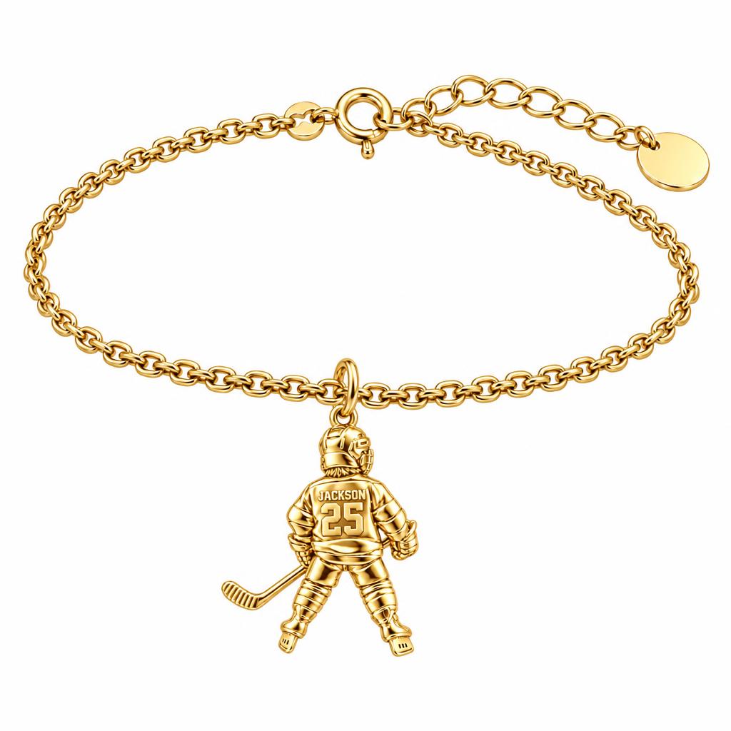 Hockey Star In Motion Charm Bracelet Set – 18K gold, front view