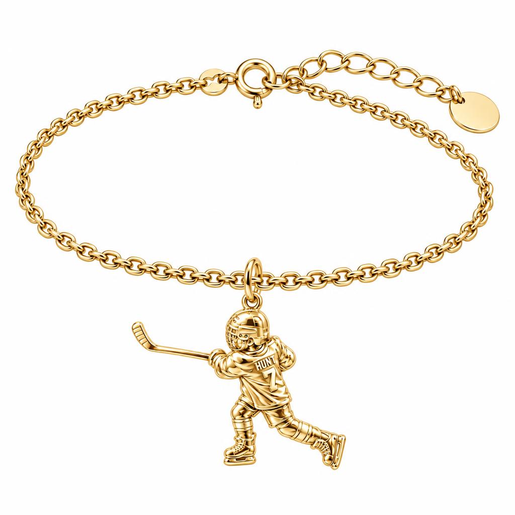 Hockey Star in Motion Charm Bracelet Set – 18K gold, front view