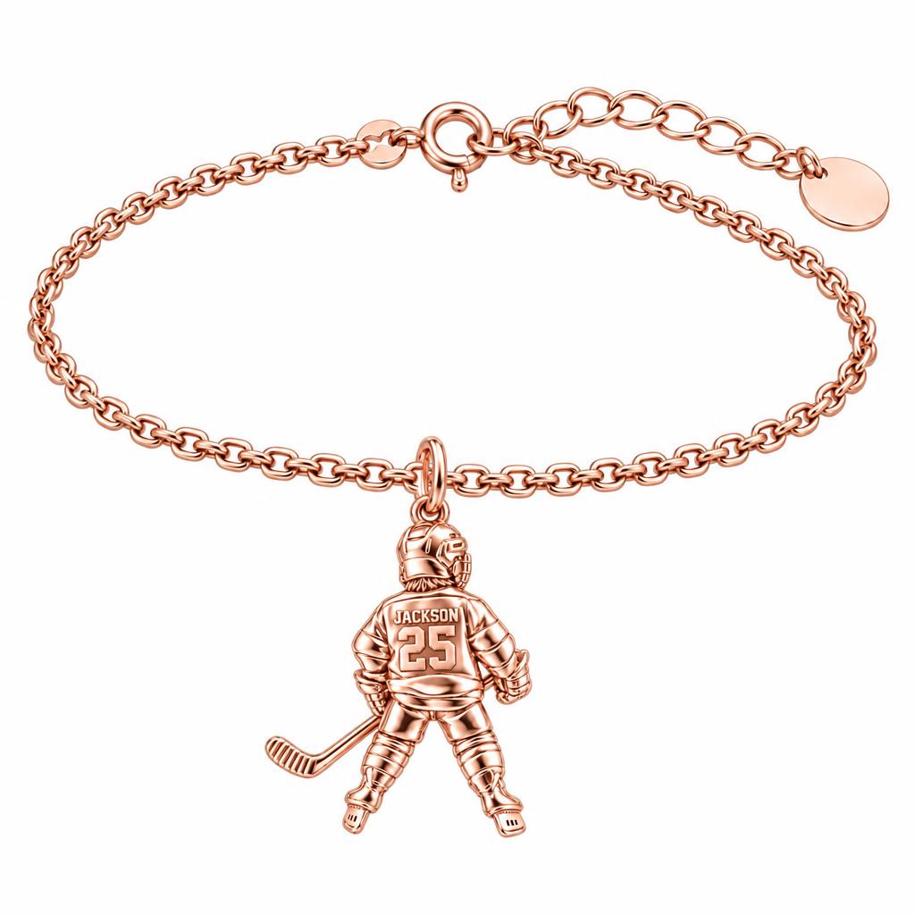 Hockey Star In Motion Charm Bracelet Set – rose gold, front view