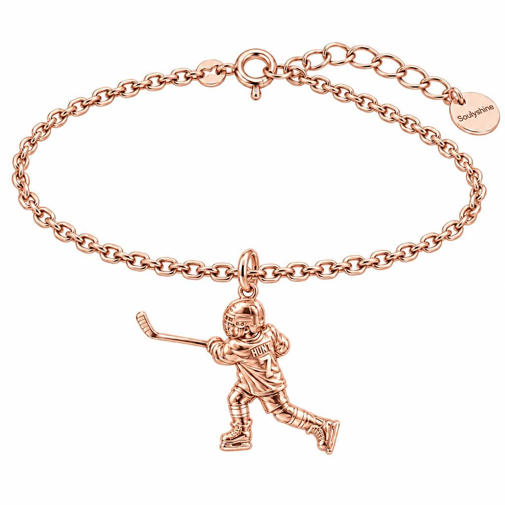 Hockey Star in Motion Charm Bracelet Set – rose gold, front view