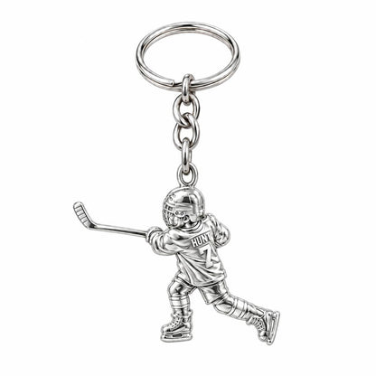 Hockey Star in Motion Charm Keychain – silver, front view
