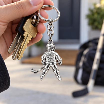 Hockey Star In Motion Charm Keychain – worn / in use