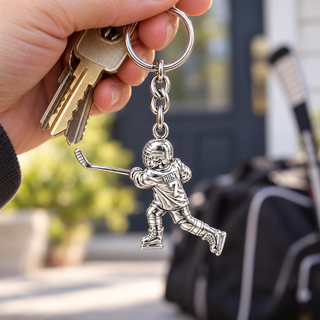 Hockey Star in Motion Charm Keychain – worn / in use