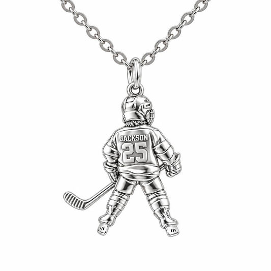 Hockey Star In Motion Charm Necklace Set – silver, front view
