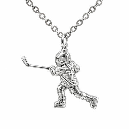 Hockey Star in Motion Charm Necklace Set – silver, front view