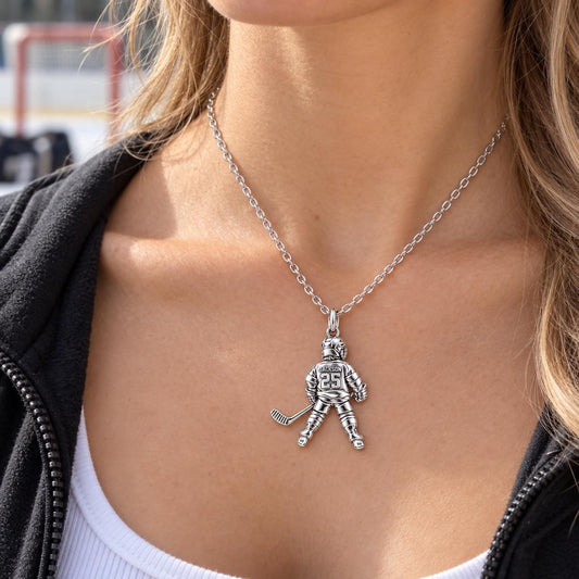 Hockey Star In Motion Charm Necklace Set – worn / in use