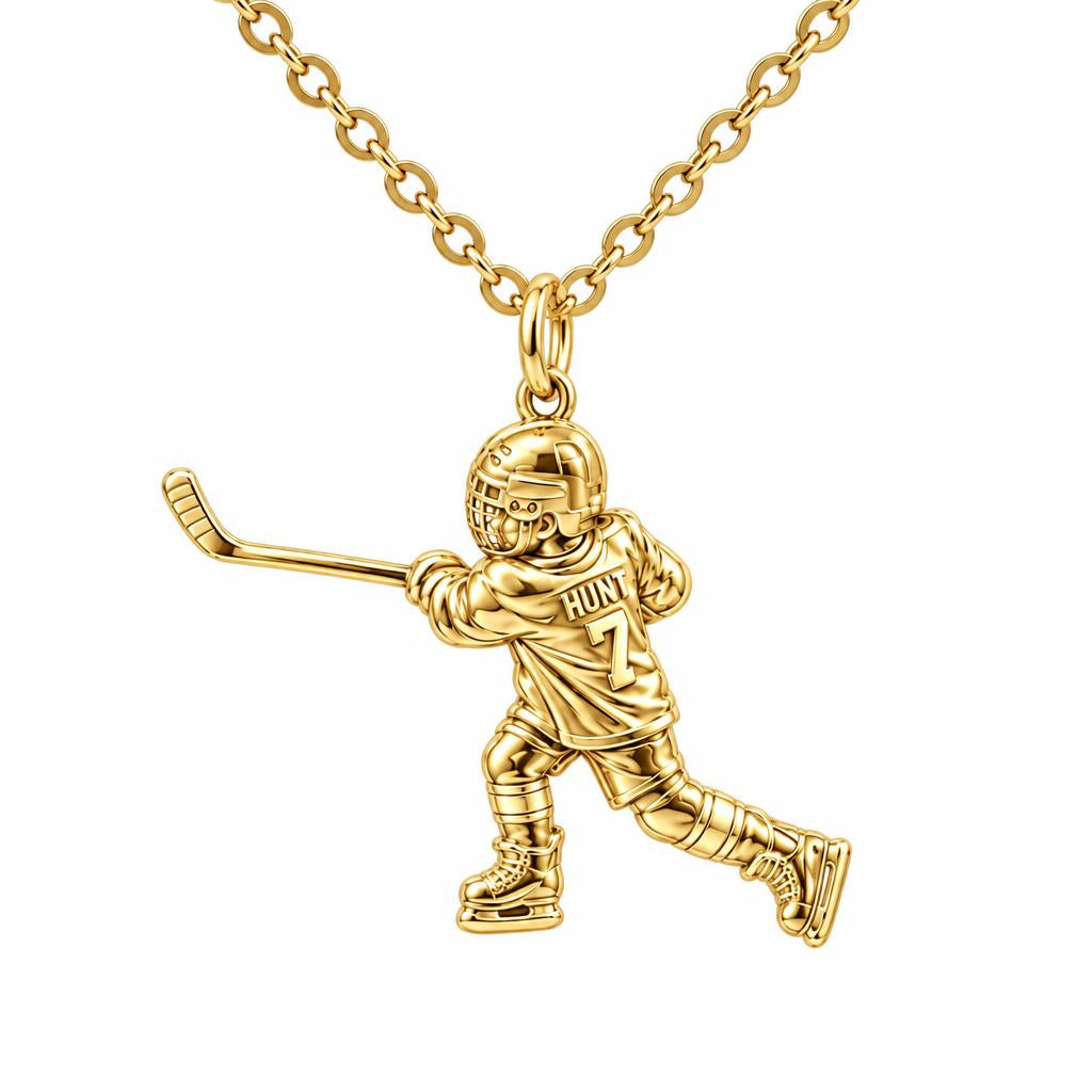 Hockey Star in Motion Charm Necklace Set – 18K gold, front view