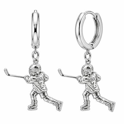 Hockey Star in Motion Huggie Charm Earrings – silver, front view