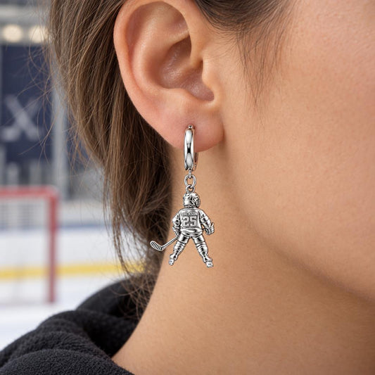 Hockey Star In Motion Huggie Charm Earrings – worn / in use
