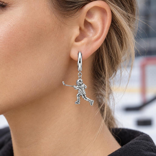 Hockey Star in Motion Huggie Charm Earrings – worn / in use