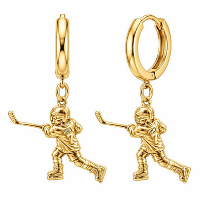 Hockey Star in Motion Huggie Charm Earrings – 18K gold, front view