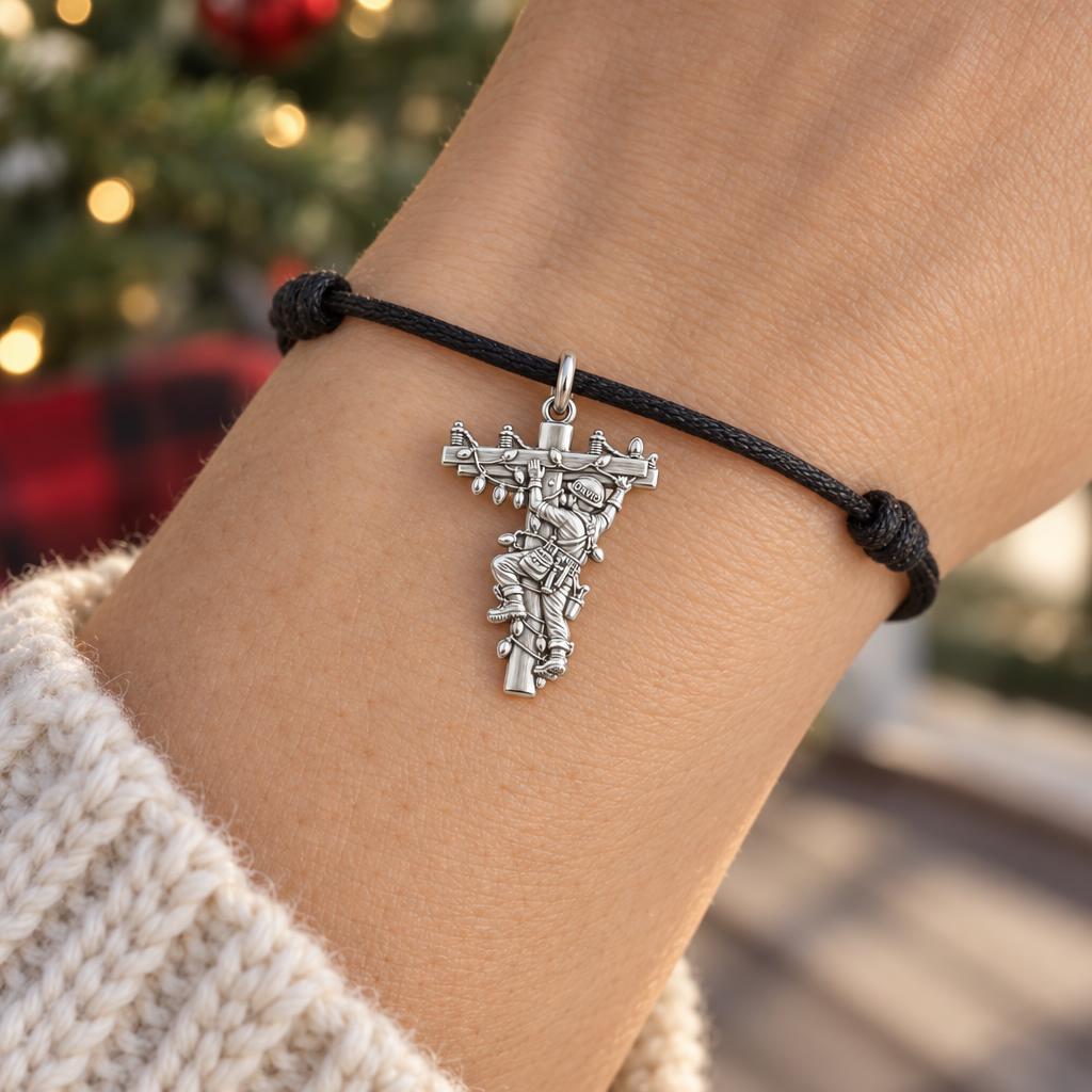 Holiday Lineman at Work Charm and Polyester Cord Bracelet Set