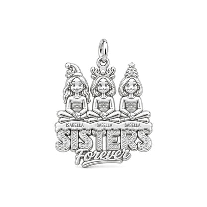 Holiday Sisterhood Forever Charm Bracelet – Personalized Sister Gift – silver plated 3 cm charm, front view