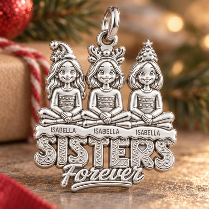 Holiday Sisterhood Forever Charm Bracelet – Personalized Sister Gift – macro detail of the charm