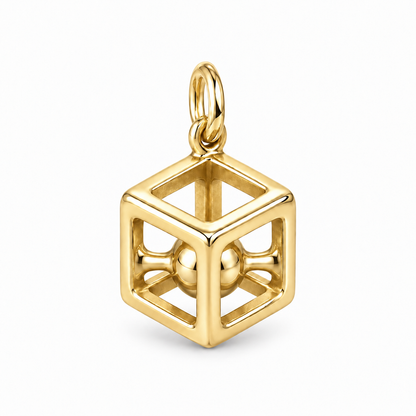 Hollow Geometric Cube Charm — Gold | charm-topics-remaining-444-2026-09-14 | topic-419