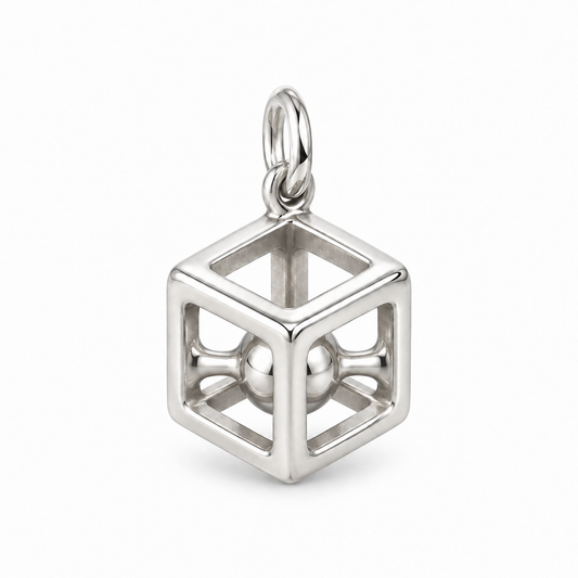 Hollow Geometric Cube Charm — Silver | charm-topics-remaining-444-2026-09-14 | topic-419