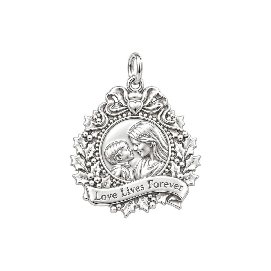 Holly Wreath Photo Charm Bracelet – Personalized Mom Gift – silver plated 2 cm charm, front view
