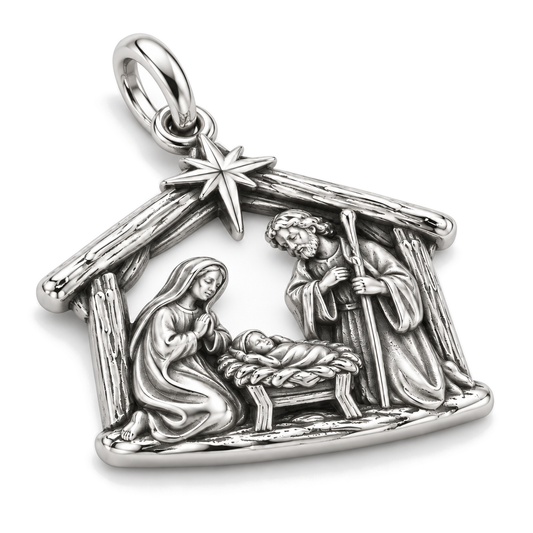 Holy Night Nativity Charm — Silver Super Macro | charm-topics-remaining-444-2026-09-14 | topic-148