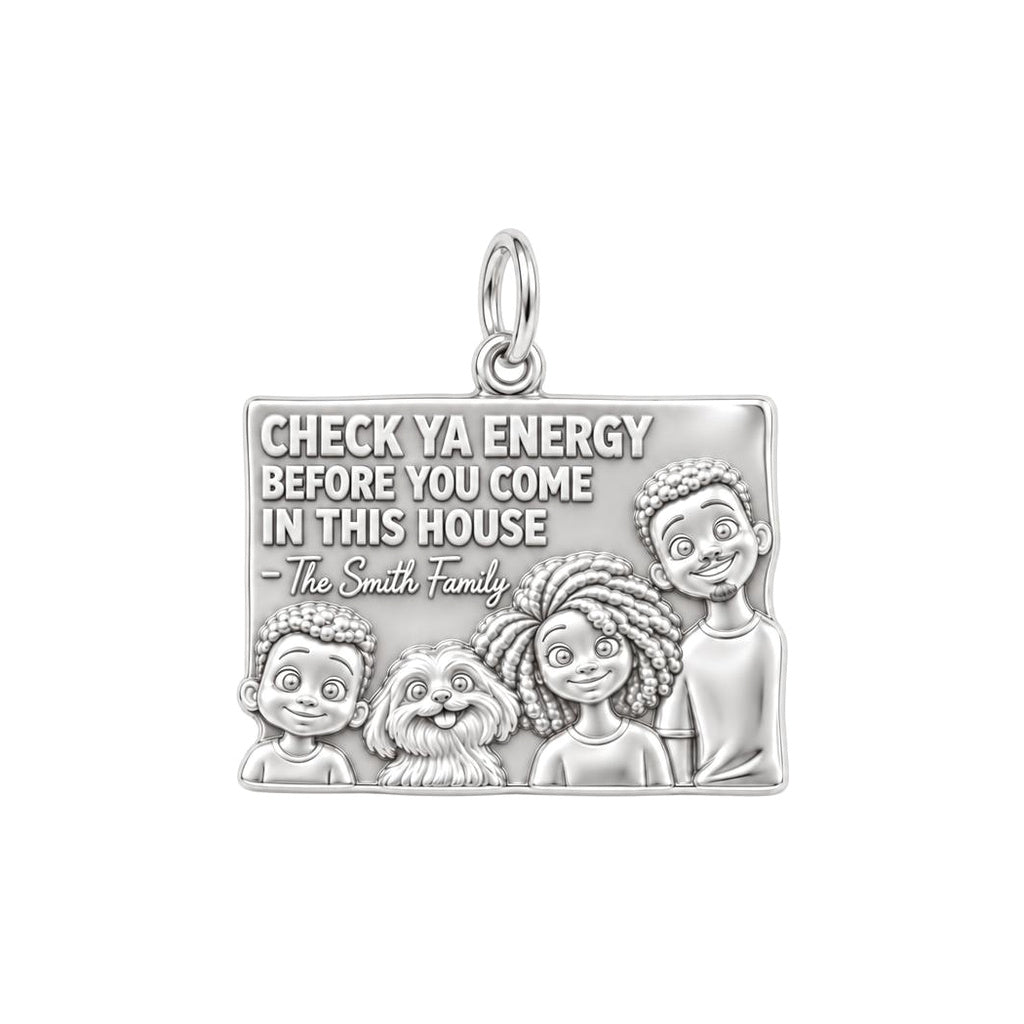 Home Energy Family Sign Charm Bracelet – Personalized Mom Gift – silver plated 3 cm charm, front view