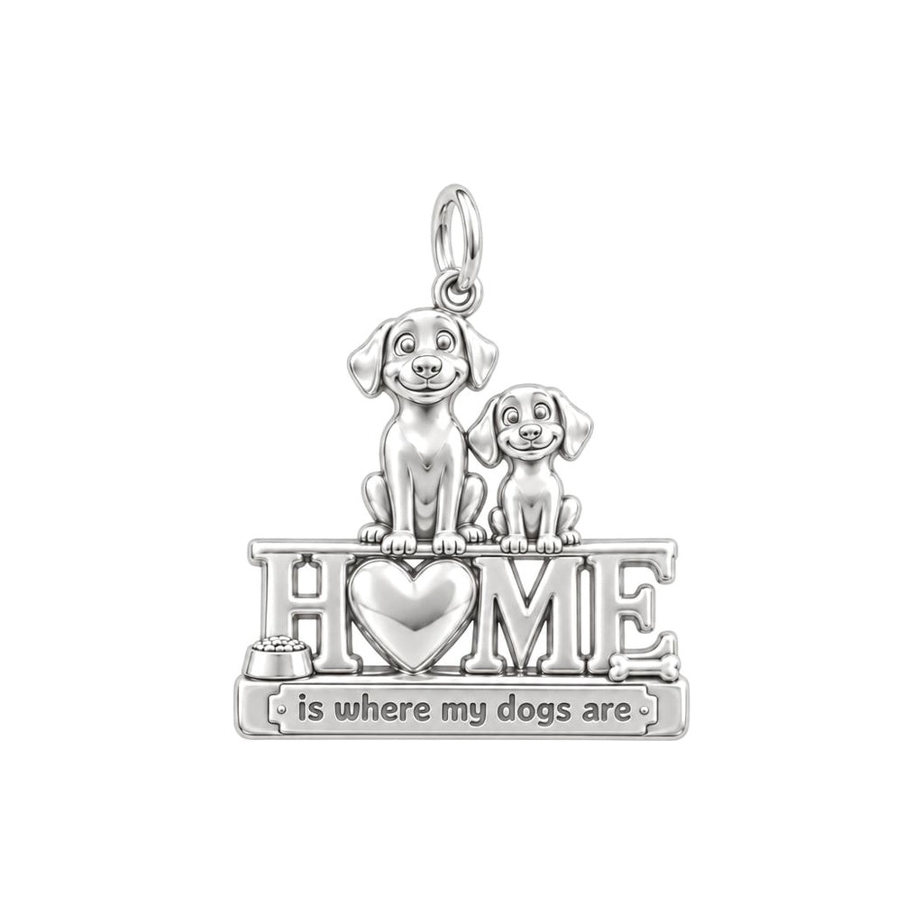 Home Is Where My Dogs Are Charm Bracelet – Personalized Dog Mom Gift – silver plated 3 cm charm, front view