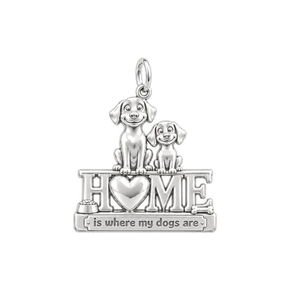 Home Is Where My Dogs Are Charm Bracelet – Personalized Dog Mom Gift – silver plated 3 cm charm, front view