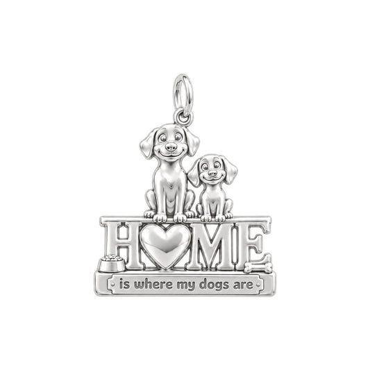 Home Is Where My Dogs Are Charm Bracelet – Personalized Dog Mom Gift – silver plated 3 cm charm, front view