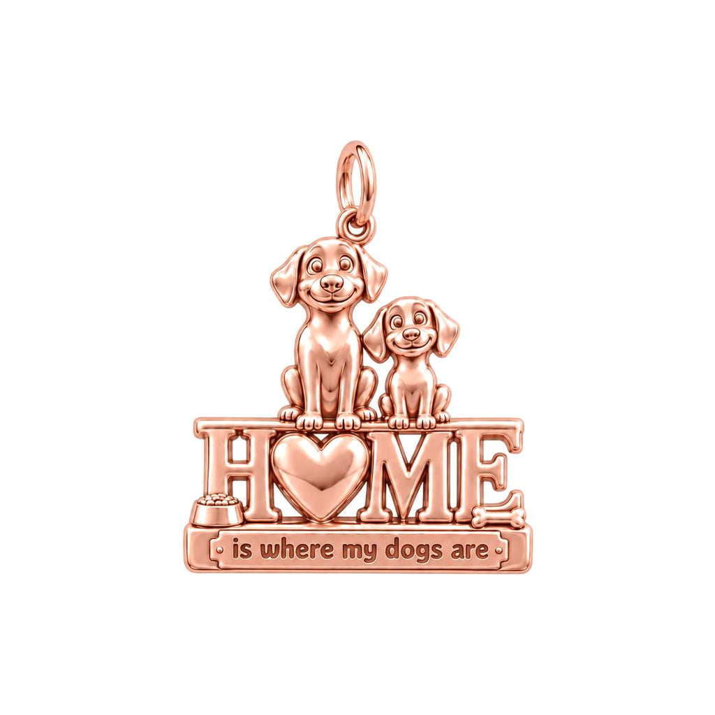 Home Is Where My Dogs Are Charm Bracelet – Personalized Dog Mom Gift – rose gold 3 cm charm, front view
