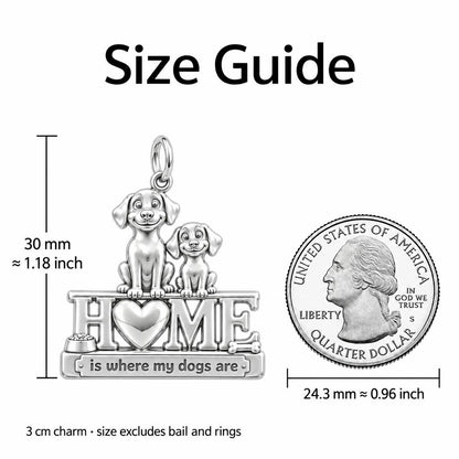 Home Is Where My Dogs Are Charm Bracelet – Personalized Dog Mom Gift – size guide, 3 cm charm next to a quarter