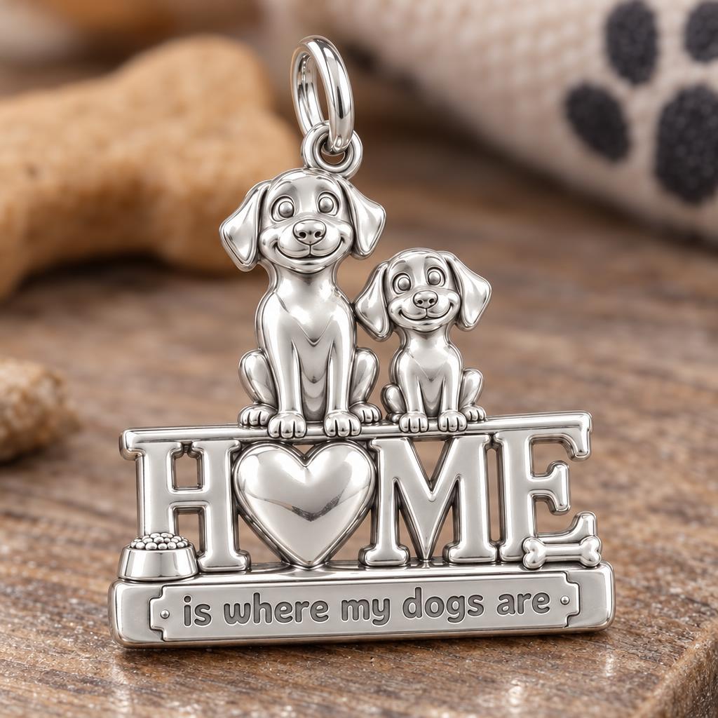 Home Is Where My Dogs Are Charm Bracelet – Personalized Dog Mom Gift – macro detail of the charm