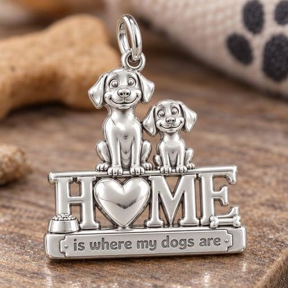 Home Is Where My Dogs Are Charm Bracelet – Personalized Dog Mom Gift – macro detail of the charm