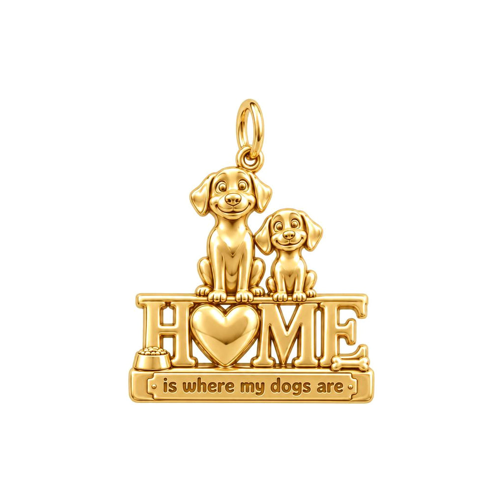 Home Is Where My Dogs Are Charm Bracelet – Personalized Dog Mom Gift – 18K gold plated 3 cm charm, front view