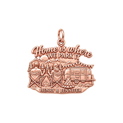 Home Is Where We Park It Charm Bracelet – Personalized Couple Gift – rose gold 2 cm charm, front view
