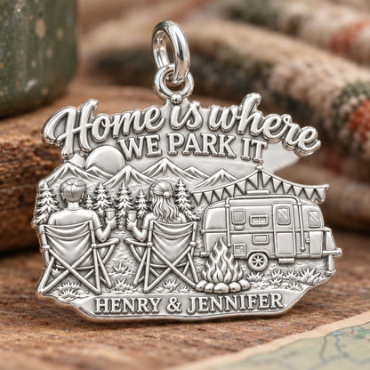 Home Is Where We Park It Charm Bracelet – Personalized Couple Gift – macro detail of the charm