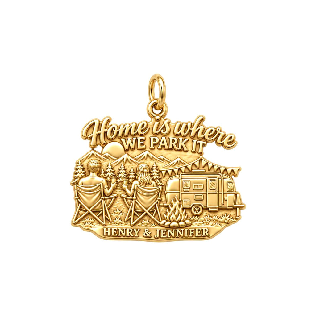 Home Is Where We Park It Charm Bracelet – Personalized Couple Gift – 18K gold plated 2 cm charm, front view