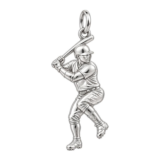 Home Run Batter Charm Bracelet – Personalized Athlete Gift – silver charm, front view
