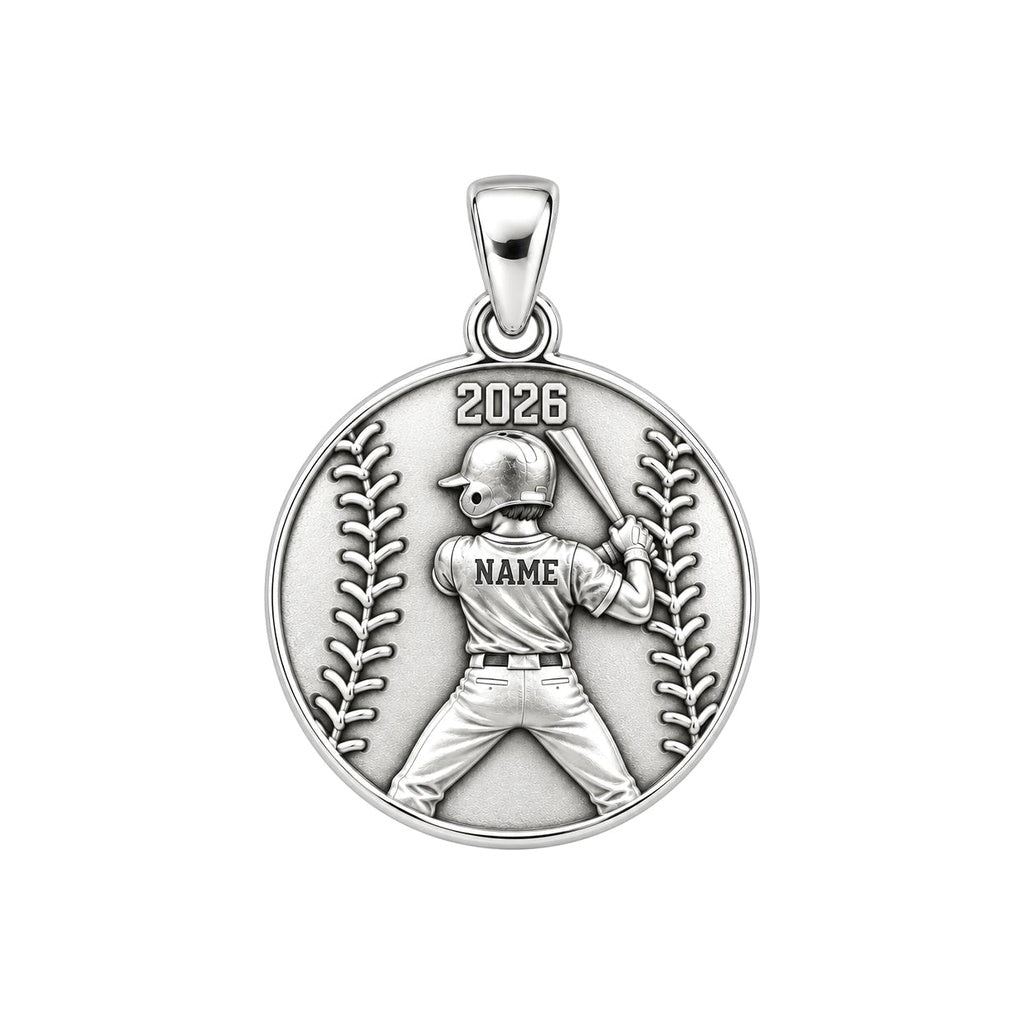 Home Run Hitter Charm Bracelet – Personalized Baseball Gift – silver charm, front view