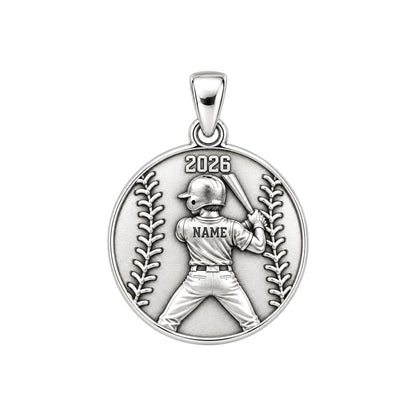 Home Run Hitter Charm Bracelet – Personalized Baseball Gift – silver charm, front view
