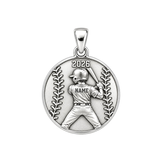 Home Run Hitter Charm Bracelet – Personalized Baseball Gift – silver charm, front view