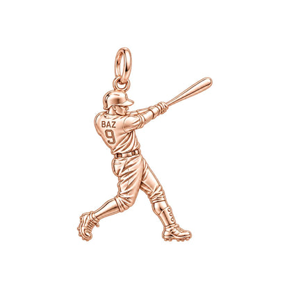 Home Run Hitter Charm Bracelet – Personalized Baseball Gift – rose gold charm, front view