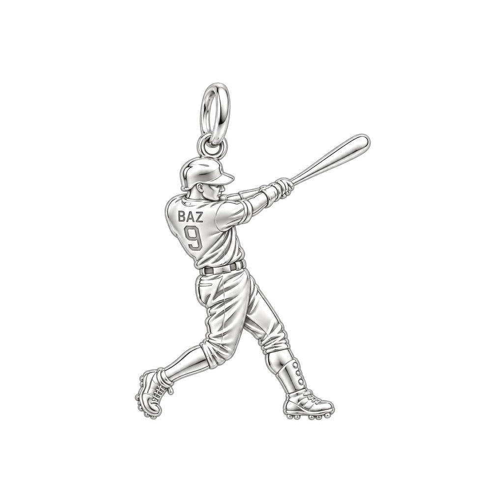 Home Run Hitter Charm Bracelet – Personalized Baseball Gift – silver charm, front view