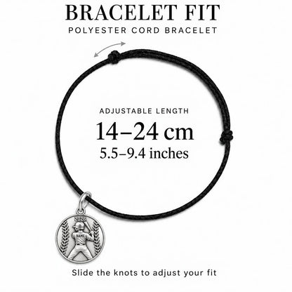 Home Run Hitter Charm Bracelet – Personalized Baseball Gift – adjustable black cord bracelet, 14–24 cm