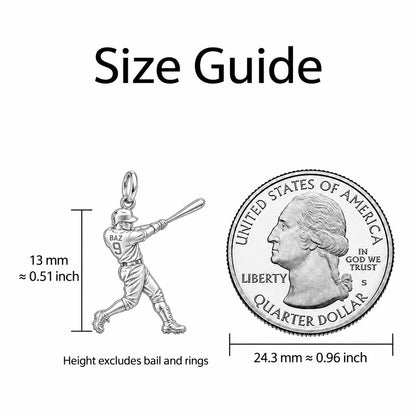 Home Run Hitter Charm Bracelet – Personalized Baseball Gift – size guide, 13 mm charm next to a quarter