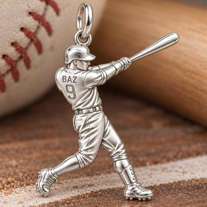 Home Run Hitter Charm Bracelet – Personalized Baseball Gift – macro detail of the charm