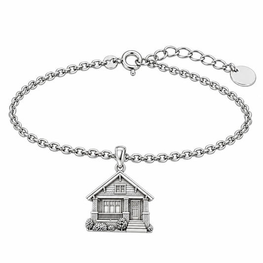 Home Sweet Home Custom Photo Charm Bracelet Set – silver, front view