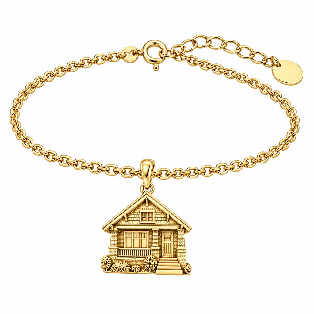 Home Sweet Home Custom Photo Charm Bracelet Set – 18K gold, front view