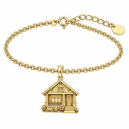 Home Sweet Home Custom Photo Charm Bracelet Set – 18K gold, front view